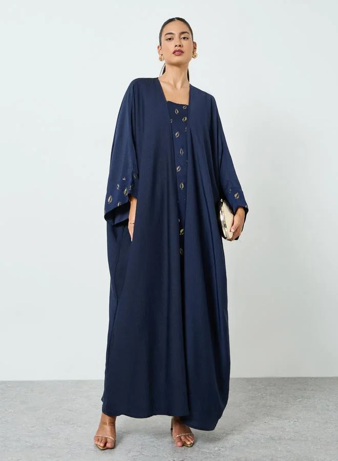 Amirah  Navy Blue Embellished Abaya and Dress Set for Women | Best Price UAE