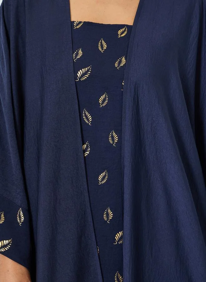 Amirah  Navy Blue Embellished Abaya and Dress Set for Women | Best Price UAE