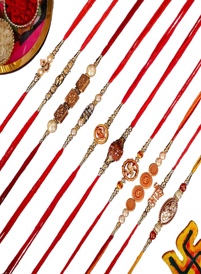 Poorak Religious Assorted Gift – 10 Rudraksh Rakhi, Roli Chawal & Greeting Card - Image 1