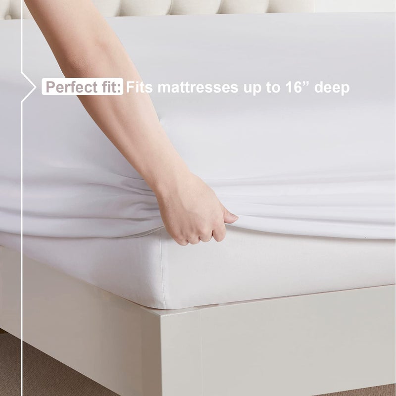 Nestl Nestl RV Short Queen Sheet Set - 4 Piece Bed Sheets for RV Short Queen Size Bed  Deep Pocket  Hotel Luxury  Extra Soft  Breathable and Cooling  White RV Short Queen Size Sheets  - Image 4