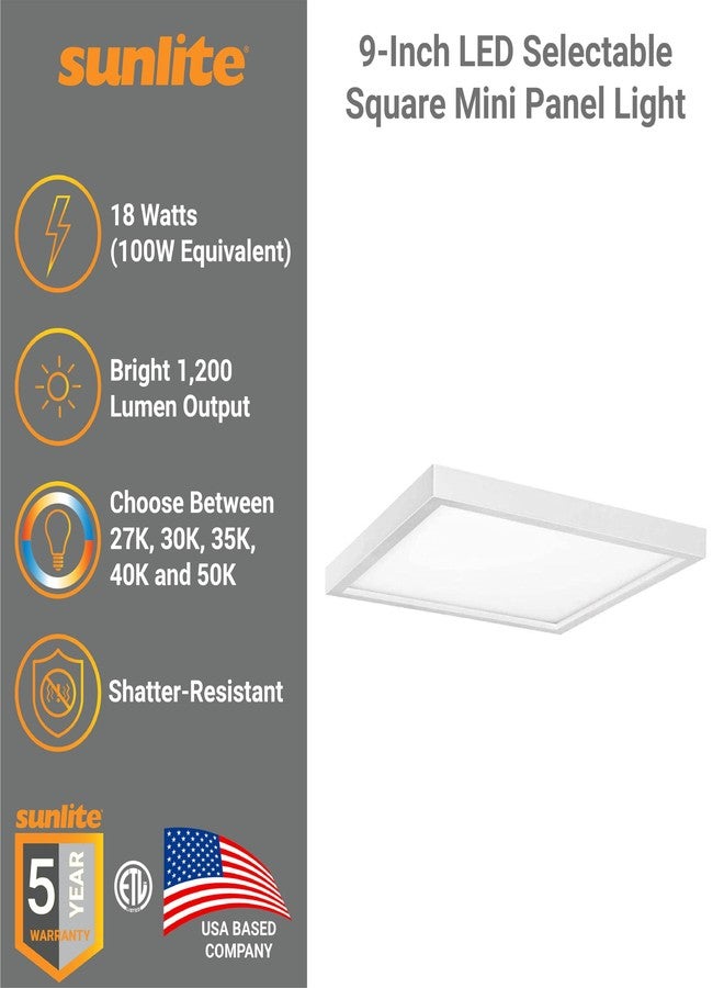 Sunlite LED 9-Inch Square Mini Panel Light Fixture, 18W (100W=), 1200 Lmns, 27/30/35/40/50K Selectable CCT, Dimmable, White, 50,000 Hours, ETL Listed - Image 2