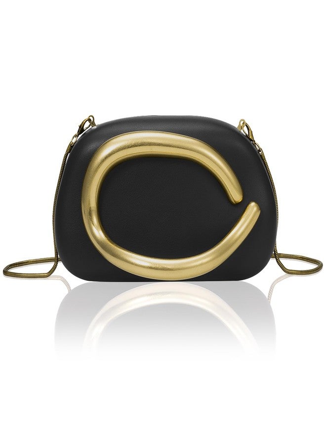 Rkrouco PU Leather Women's Evening Handbags Chocolates Clutch Purse Easy Match with Chain Crossbody Metal Decoration Shoulder Bag, Solid Black-1 - Image 1