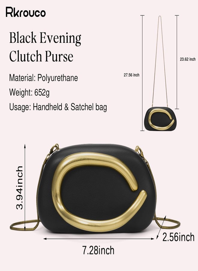 Rkrouco PU Leather Women's Evening Handbags Chocolates Clutch Purse Easy Match with Chain Crossbody Metal Decoration Shoulder Bag, Solid Black-1 - Image 4