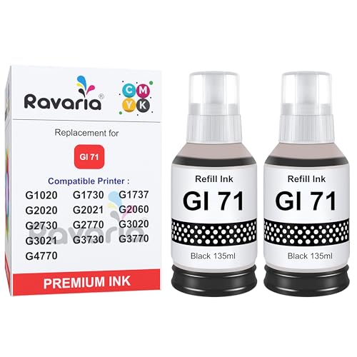 Ravaria GI 71 Ink for Canon Printer G1020 G1730 G1737 G2020 G2021 G2060 G3020 G3730 G3770 G4770 (GI 71 Ink Black 2 Pcs) - Image 1
