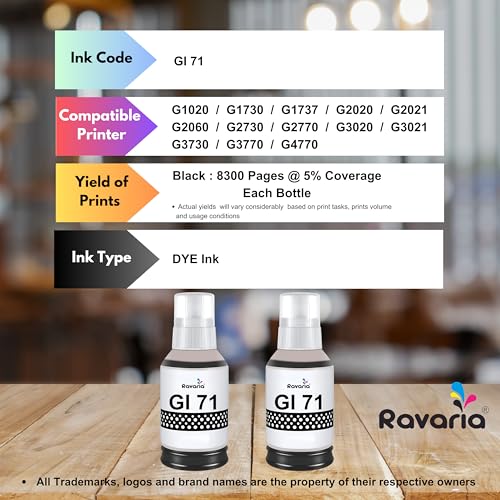Ravaria GI 71 Ink for Canon Printer G1020 G1730 G1737 G2020 G2021 G2060 G3020 G3730 G3770 G4770 (GI 71 Ink Black 2 Pcs) - Image 2