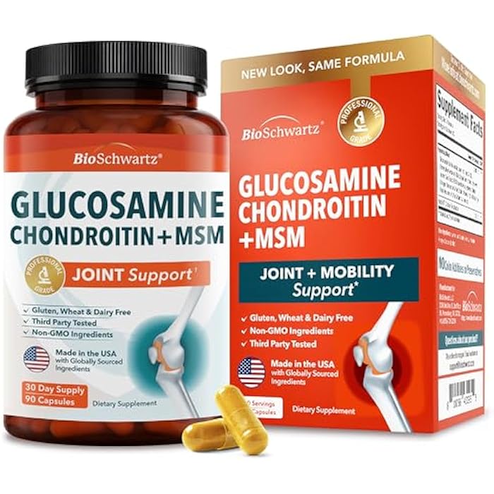 BioSchwartz Glucosamine Chondroitin MSM Joint Support Supplement - Collagen Peptides, Turmeric and Ginger, Hyaluronic Acid, Glucosamine Chondroitin Sulfate for Joint Comfort - Gluten Free, Non GMO, 90 Capsules - Image 1