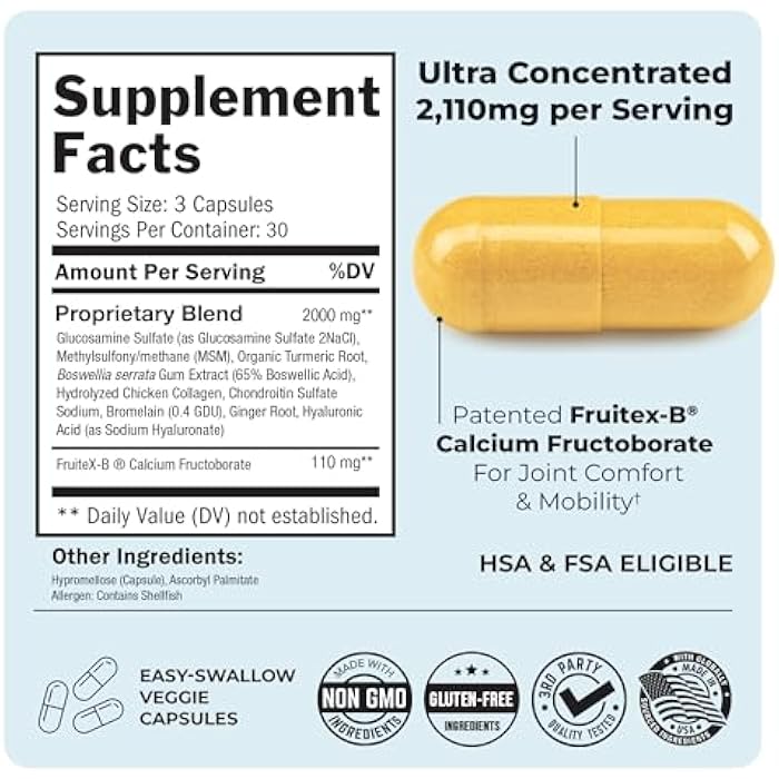 BioSchwartz Glucosamine Chondroitin MSM Joint Support Supplement - Collagen Peptides, Turmeric and Ginger, Hyaluronic Acid, Glucosamine Chondroitin Sulfate for Joint Comfort - Gluten Free, Non GMO, 90 Capsules - Image 4