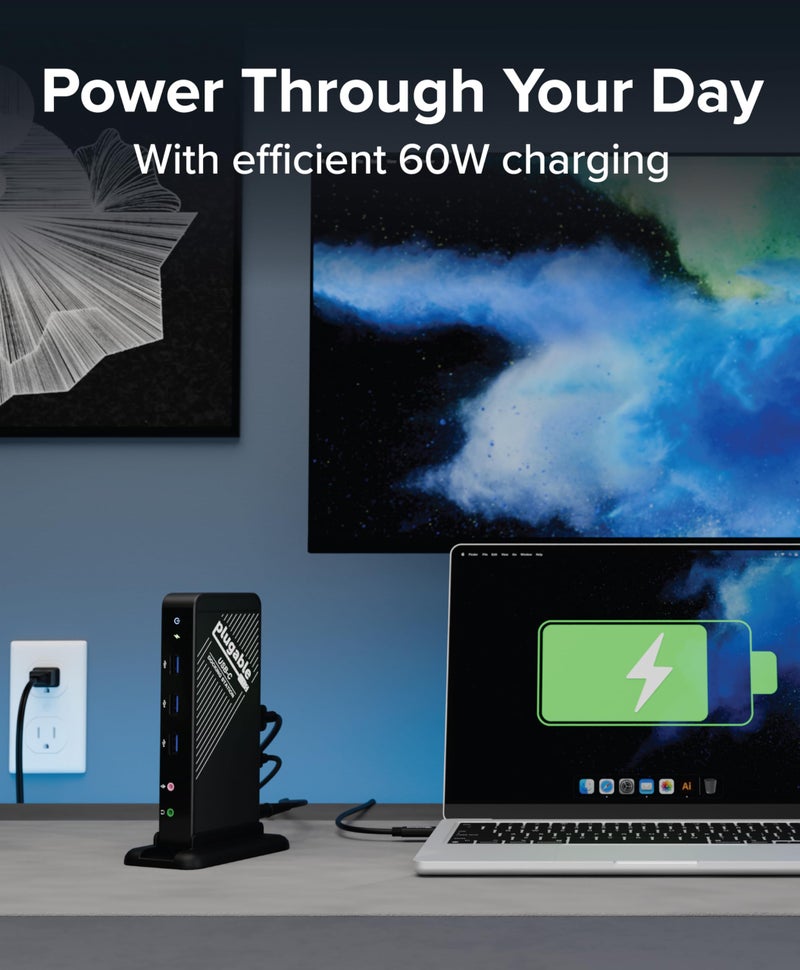 Plugable USB-C Dock with 4K HDMI and 60W Charging, Compatible with Thunderbolt 3/4, USB4, and USB C macOS, Windows, and Chromebook 1Gbps Ethernet, 3X USB 3.0, 2X USB 2.0, Driverless - Image 4