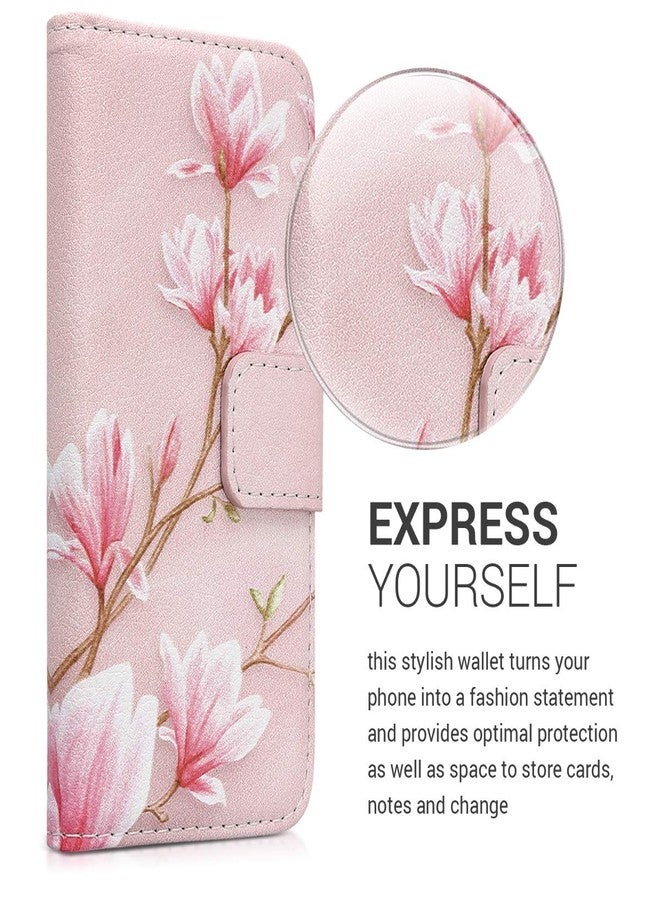 kwmobile Wallet Case Compatible with Apple iPhone SE (1.Gen 2016) / iPhone 5 / iPhone 5S Case for Phone - Magnolias Pink/White/Dusty Pink - Image 2