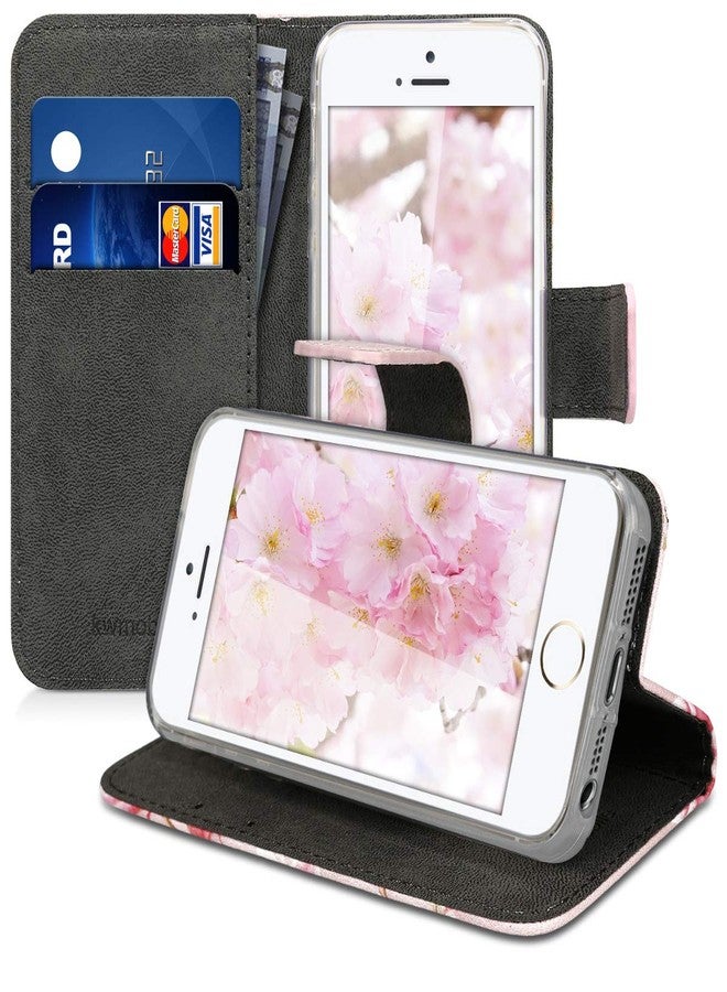 kwmobile Wallet Case Compatible with Apple iPhone SE (1.Gen 2016) / iPhone 5 / iPhone 5S Case for Phone - Magnolias Pink/White/Dusty Pink - Image 4