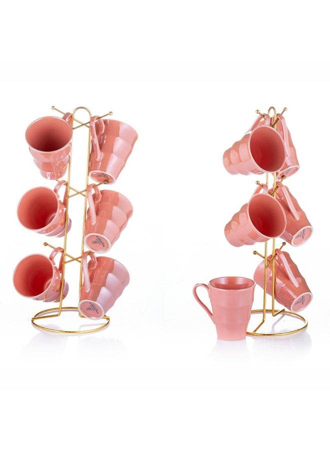 Lotus 6-piece porcelain tea mug set + stand, made of high-quality materials
