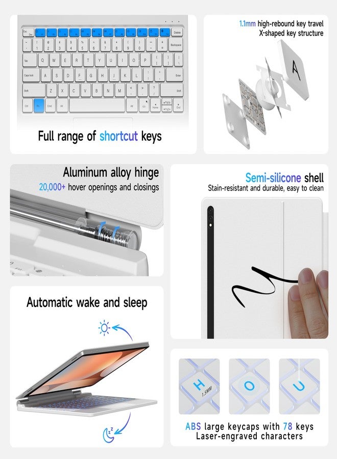 HOU Keyboard for Samsung Galaxy Tab S10+ Plus/S9+ Plus/S9 FE+ Plus/S8+ Plus/S7+ Plus/S7 FE 12.4" with Magnetic Case,Floating Cantilever,Multi-Function Trackpad,7 Colors Backlit,S Pen Holder,White - Image 4