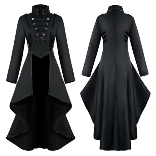 SIAEAMRG Renaissance Steampunk Tailcoat Halloween Costumes for Women, Victorian Medieval Pirate Vampire Gothic Jacket Dress Viking Coats (M, Black) - Image 3