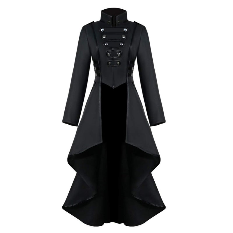 SIAEAMRG Renaissance Steampunk Tailcoat Halloween Costumes for Women, Victorian Medieval Pirate Vampire Gothic Jacket Dress Viking Coats (M, Black) - Image 4