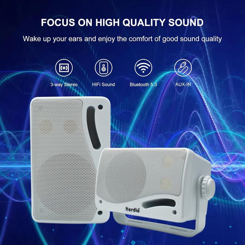 Herdio 3.5 inches 3.5 Way Bluetooth Outdoor Speakers (White) - Image 2