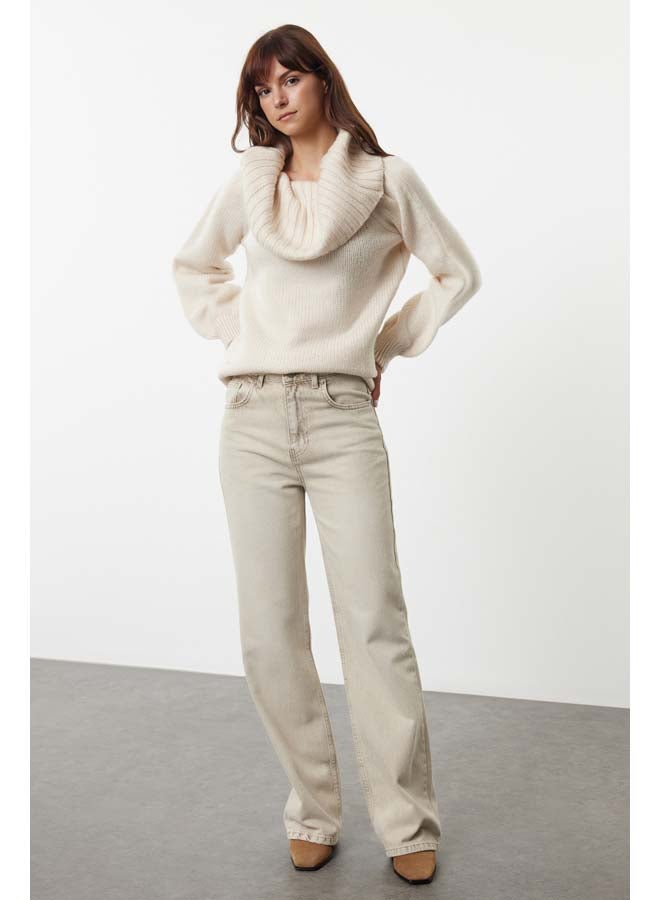 trendyol Stone Wide Pattern Soft Texture Cowl Collar Knitwear Sweater TWOAW25KZ00052  - Image 2