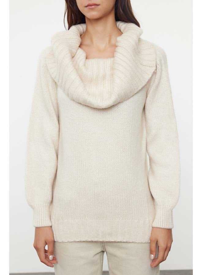 trendyol Stone Wide Pattern Soft Texture Cowl Collar Knitwear Sweater TWOAW25KZ00052  - Image 3