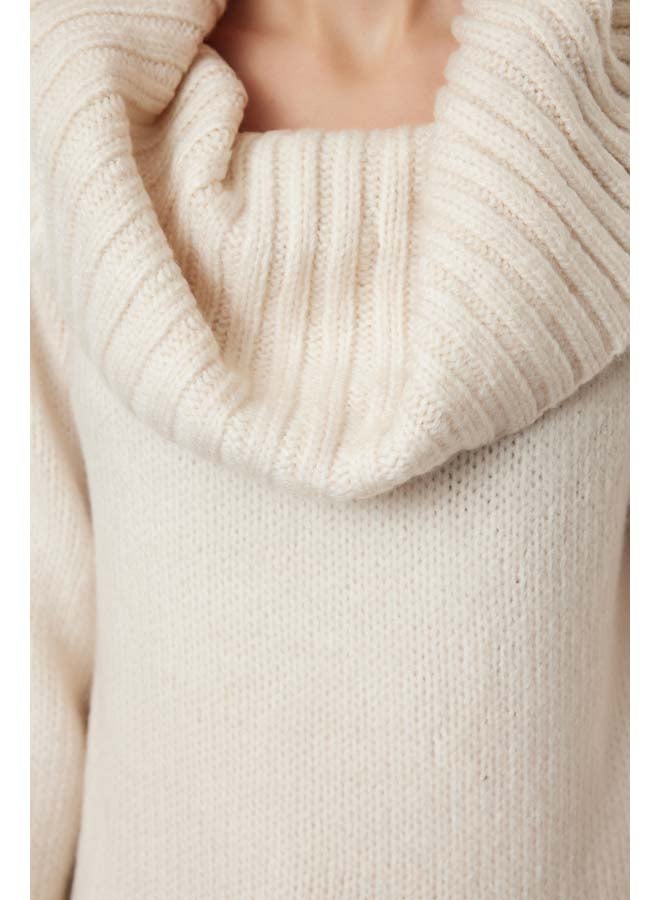 trendyol Stone Wide Pattern Soft Texture Cowl Collar Knitwear Sweater TWOAW25KZ00052  - Image 4