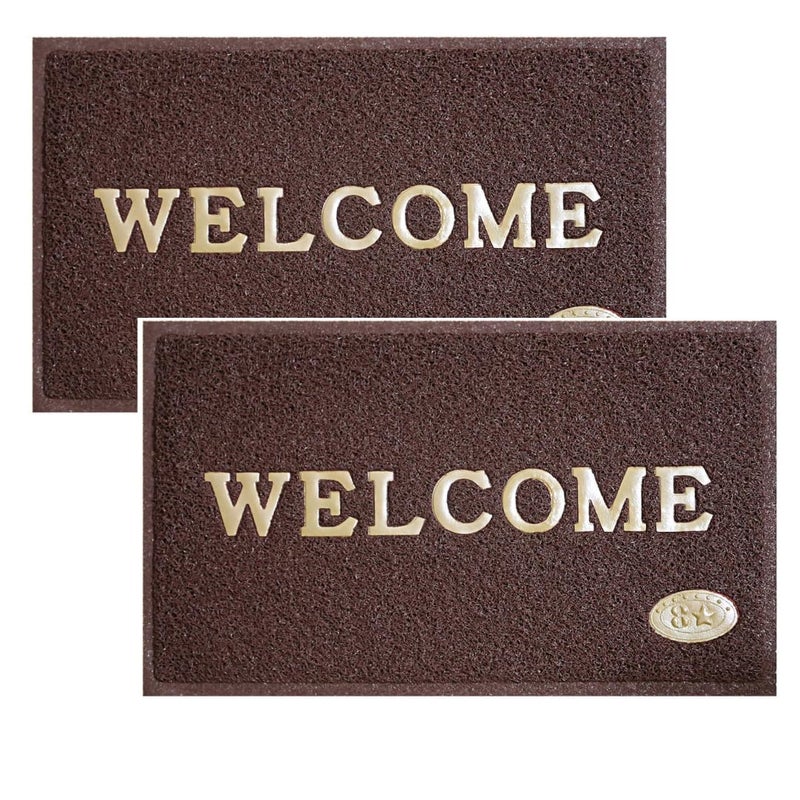 VSTUCART Welcome Door Mat Anti Skid PVC Doormat for Home Perdan for Main Door58x38 cm Brown Pack of 2 - Image 1