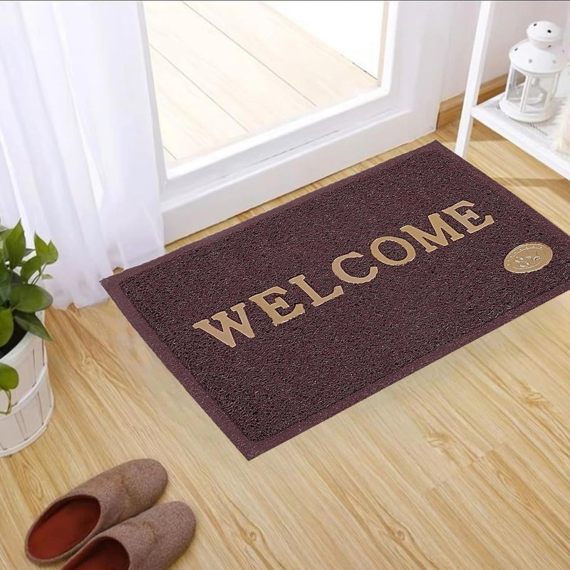 VSTUCART Welcome Door Mat Anti Skid PVC Doormat for Home Perdan for Main Door58x38 cm Brown Pack of 2 - Image 2