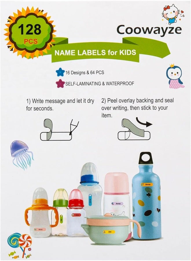 Coowayze Name Labels for Kids Stuff, Waterproof Daycare Labels for Baby Bottles, 128 PCS Water Bottle Label, Name Tags Stickers for School Supplies, Daycare Essentials, Self-Laminating, Dishwasher Safe - Image 5