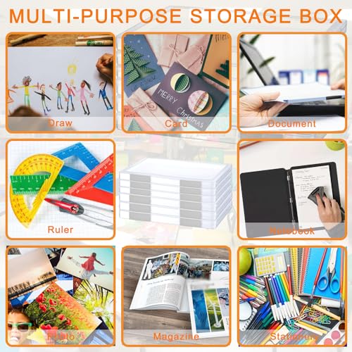 LonlyEagle 12 Pcs Clear A4 File Portable Project Case, Plastic Storage Box for 8.5" x 11" Letter Paper, Scrapbook Paper Storage Boxes Documents Magazines Holder - Image 5