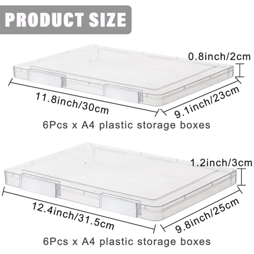 LonlyEagle 12 Pcs Clear A4 File Portable Project Case, Plastic Storage Box for 8.5" x 11" Letter Paper, Scrapbook Paper Storage Boxes Documents Magazines Holder - Image 2
