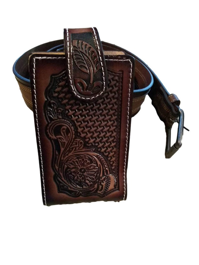 marquez Western autentic Leather Mexican cel Phone case for Belt with Magnetic Closure. Universal Size (Brown) - Image 3