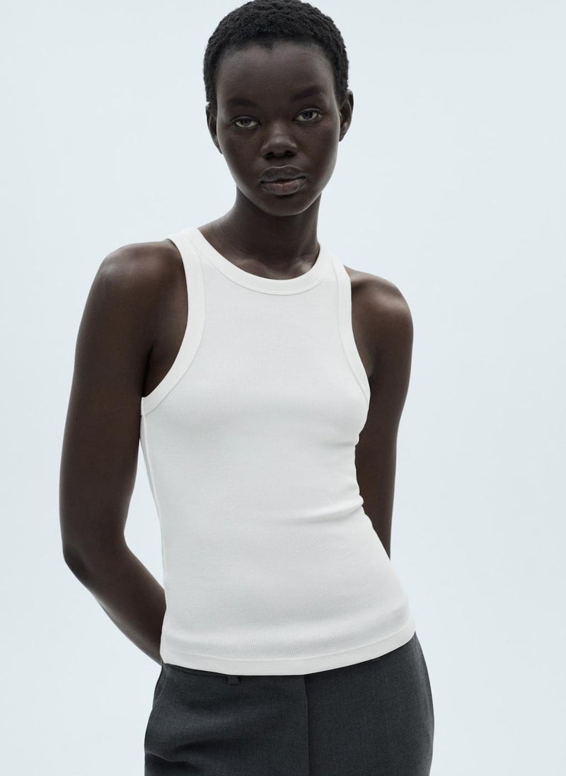 MANGO - Ribbed Cotton-Blend Top - Image 1