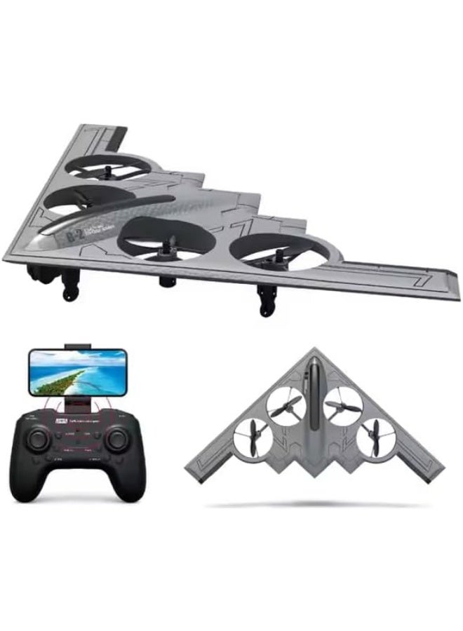 بلو فاير طائرة RC بتقنية التحكم عن بعد 4 قنوات مع كاميرا HD – طائرة قاذفة الشبح B-2 Spirit للأطفال والكبار، طائرة درون رغوية 2.4Ghz مزودة بتصوير جوي مباشر، إقلاع سهل مع مثبت جيروسكوب، وضع بدون اتجاه، عودة بزر واحد، إضاءة LED، جسم رغوي قوي وخفيف، بطارية طويلة العمر، حركات بهلوانية 360°، سرعتان، مراوح آمنة مغلقة – مثالية للمبتدئين والطيران الخارجي والتصوير الجوي - Image 1