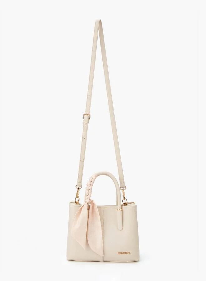 Flora Bella By Shoexpress CREAM Scarf Accent Tote Bag with Detachable Strap and Zip Closure for Women | Best Price UAE
