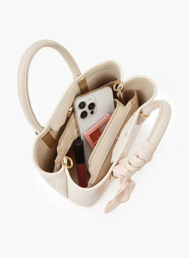 Flora Bella By Shoexpress CREAM Scarf Accent Tote Bag with Detachable Strap and Zip Closure for Women | Best Price UAE