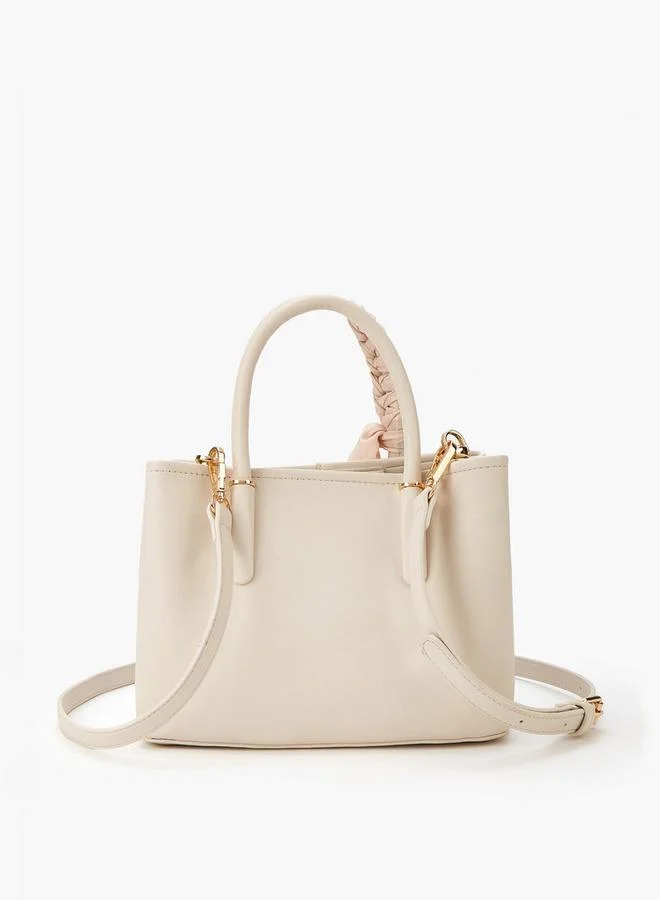 Flora Bella By Shoexpress CREAM Scarf Accent Tote Bag with Detachable Strap and Zip Closure for Women | Best Price UAE