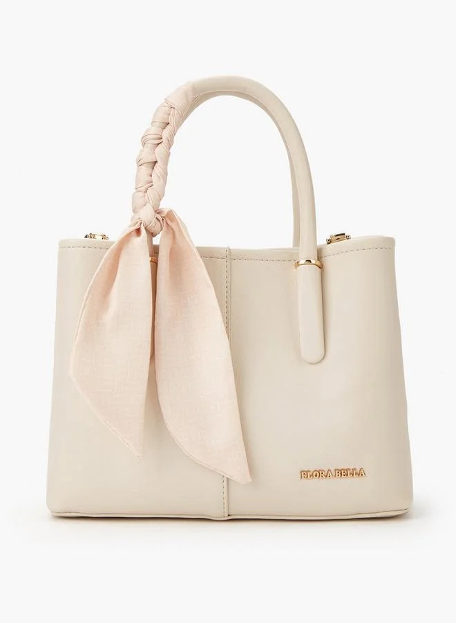 Scarf Accent Tote Bag with Detachable Strap and Zip Closure