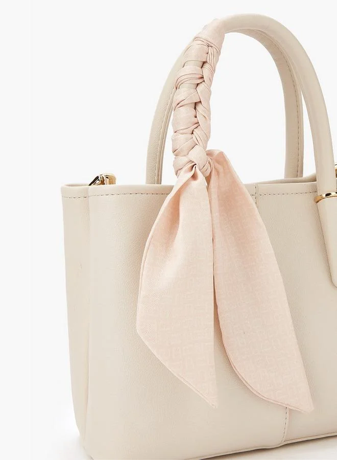 Flora Bella By Shoexpress CREAM Scarf Accent Tote Bag with Detachable Strap and Zip Closure for Women | Best Price UAE