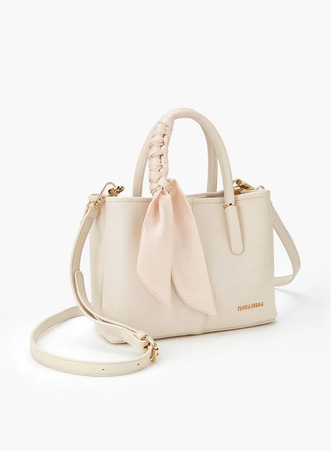 Flora Bella By Shoexpress CREAM Scarf Accent Tote Bag with Detachable Strap and Zip Closure for Women | Best Price UAE