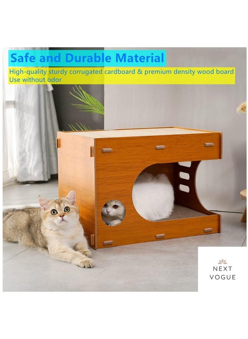 Next Vogue Cat Scratcher Lounge, Wooden Cat Scratcher House with Cardboard Pad, Double Layer Indoor Cat Home for Multi Cats Family - Image 2