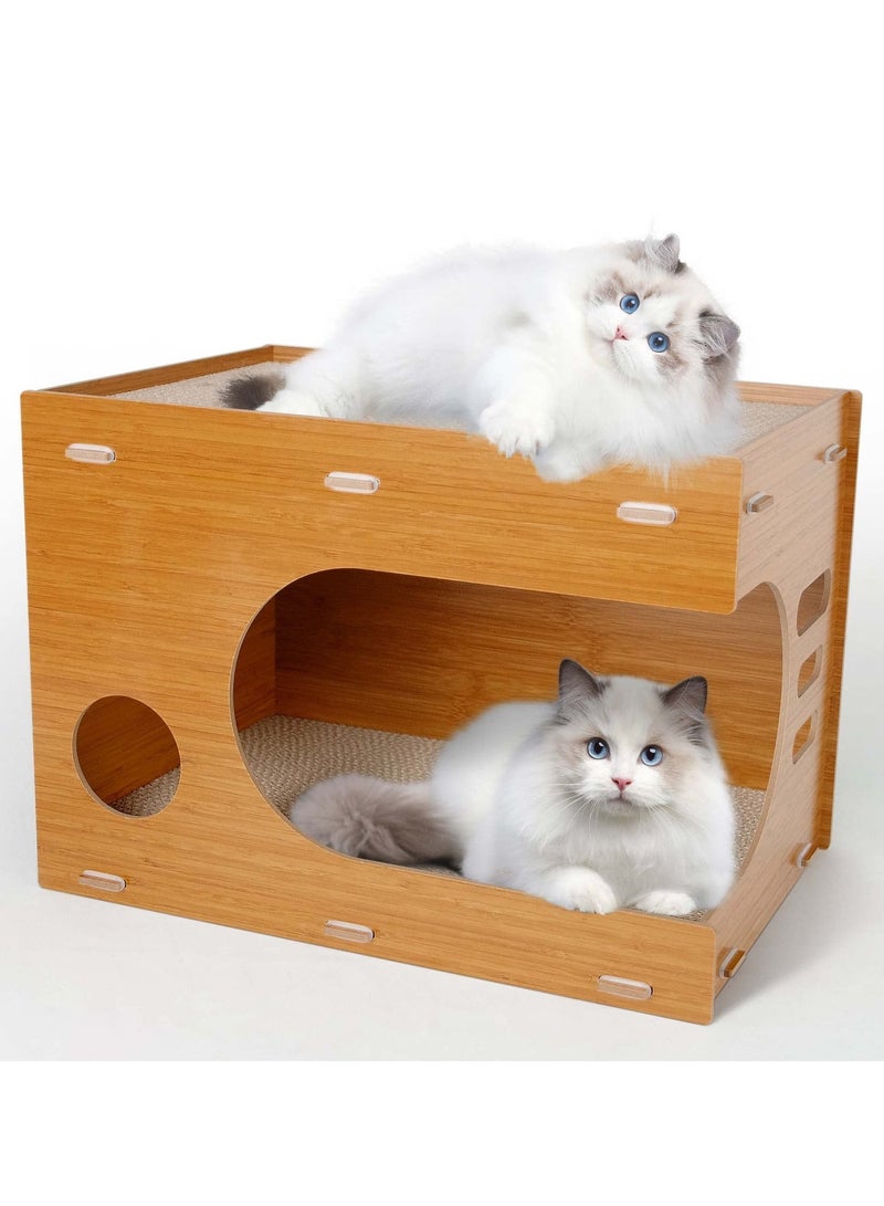 Next Vogue Cat Scratcher Lounge, Wooden Cat Scratcher House with Cardboard Pad, Double Layer Indoor Cat Home for Multi Cats Family - Image 1