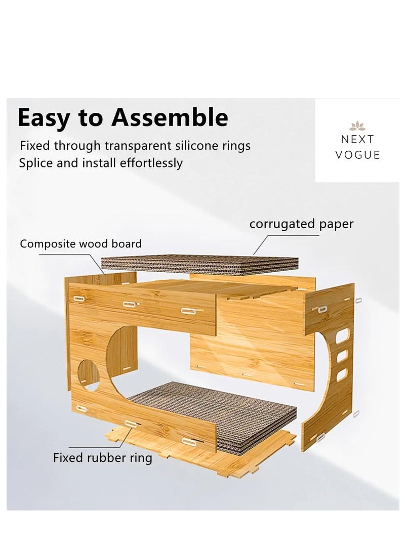 Next Vogue Next Vogue Cat Scratcher Lounge, Wooden Cat Scratcher House with Cardboard Pad, Double Layer Indoor Cat Home for Multi Cats Family Comes with 2 Pcs Door Hanging Cat Toys  - Image 4