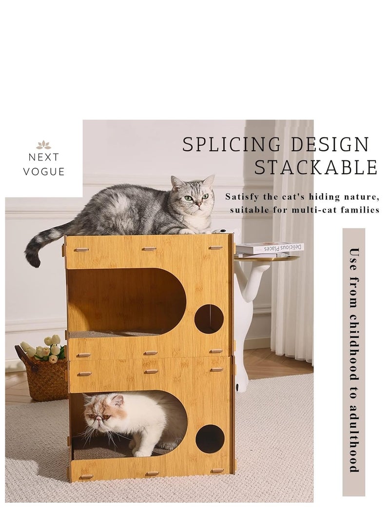 Next Vogue Next Vogue Cat Scratcher Lounge, Wooden Cat Scratcher House with Cardboard Pad, Double Layer Indoor Cat Home for Multi Cats Family Comes with 2 Pcs Door Hanging Cat Toys  - Image 5