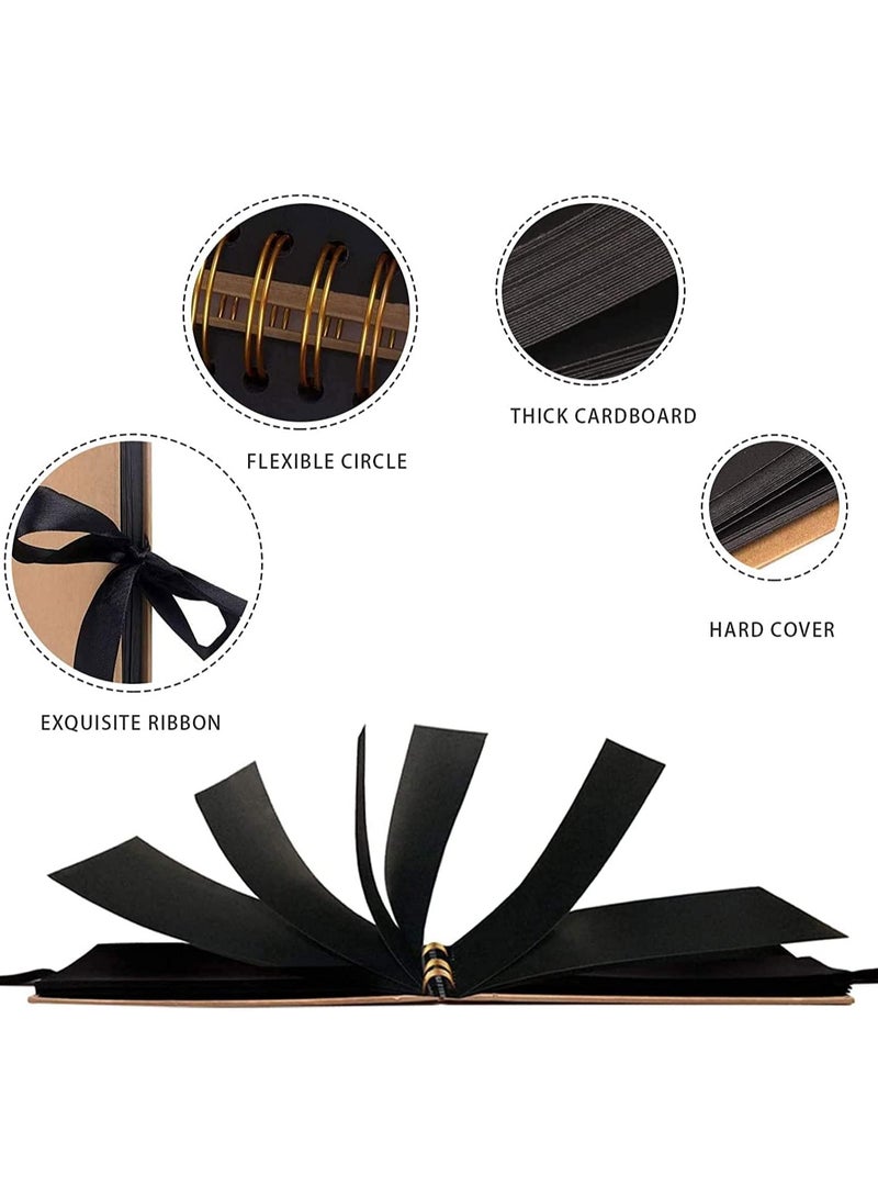 Relex Scrapbook Album, 80 Page Hardcover Scrap Book Black Craft Paper, DIY Handmade Scrapbooking Kit Inclued Stickers, Artboards, and Crayons for Wedding, Anniversary, Graduation, Travelling (Kraft) - Image 2