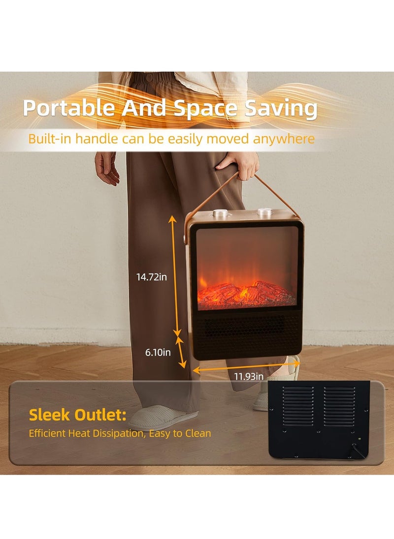 Generic - Freestanding Heating Fireplace with Realistic 3D Flame Effect Electric Tabletop Fireplace with Handle Overheating Protection 1800 W 1000 W - Image 1