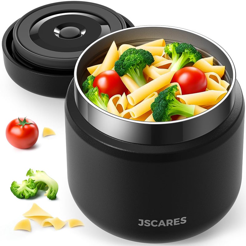 JSCARES 12oz Kids InsulatedFoodJars for HotFood Wide Mouth Soup Thermo Food Jar Insulated Thermal Lunch Container Termo para Comida Caliente Vacuum Thermoses for Keeping Food WarmBlack