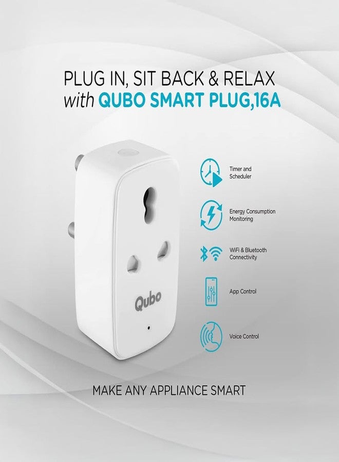 Qubo قابس ذكي Qubo 16A مزود بتقنية Wi-Fi و Bluetooth | مراقبة استهلاك الطاقة | مثالي للأجهزة ذات الاستهلاك العالي للطاقة مثل مكيفات الهواء وسخانات المياه ومضخات المياه | تحكم صوتي عبر Alexa و Google Assistant | من مجموعة Hero (عبوة من قطعتين) - Image 2