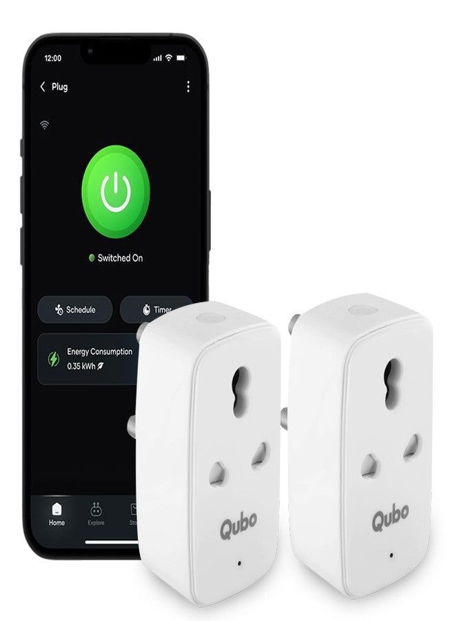 Qubo قابس ذكي Qubo 16A مزود بتقنية Wi-Fi و Bluetooth | مراقبة استهلاك الطاقة | مثالي للأجهزة ذات الاستهلاك العالي للطاقة مثل مكيفات الهواء وسخانات المياه ومضخات المياه | تحكم صوتي عبر Alexa و Google Assistant | من مجموعة Hero (عبوة من قطعتين) - Image 1
