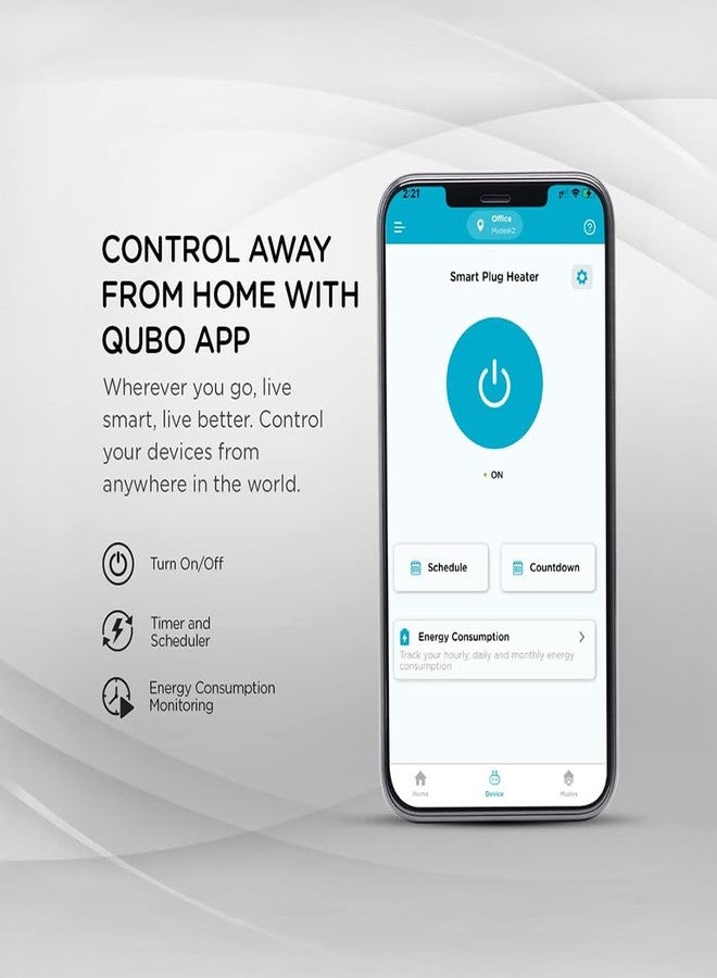Qubo قابس ذكي Qubo 16A مزود بتقنية Wi-Fi و Bluetooth | مراقبة استهلاك الطاقة | مثالي للأجهزة ذات الاستهلاك العالي للطاقة مثل مكيفات الهواء وسخانات المياه ومضخات المياه | تحكم صوتي عبر Alexa و Google Assistant | من مجموعة Hero (عبوة من قطعتين) - Image 3