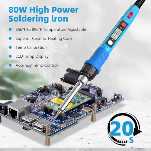Q-MING Soldering Iron Kit, 80W 110V LCD Digital Solder Iron Pen with Ceramic Heater, Portable Welding Tools with 5pcs Tips, Stand, Solders Wire, Sponge, Paste, for Metal,Electric Repairs, DIY - Image 3
