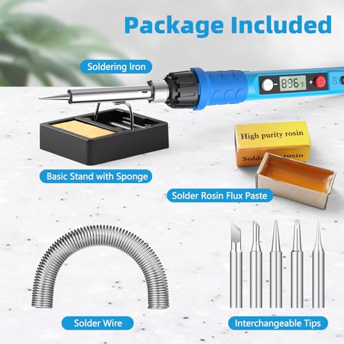 Q-MING Soldering Iron Kit, 80W 110V LCD Digital Solder Iron Pen with Ceramic Heater, Portable Welding Tools with 5pcs Tips, Stand, Solders Wire, Sponge, Paste, for Metal,Electric Repairs, DIY - Image 5
