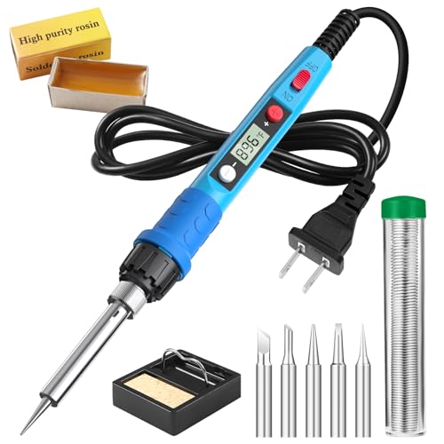 Q-MING Soldering Iron Kit, 80W 110V LCD Digital Solder Iron Pen with Ceramic Heater, Portable Welding Tools with 5pcs Tips, Stand, Solders Wire, Sponge, Paste, for Metal,Electric Repairs, DIY - Image 1