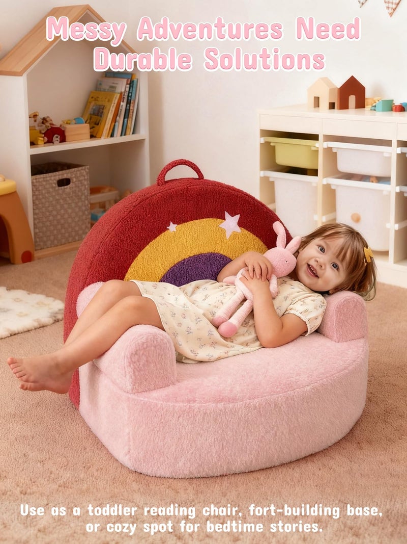 laapee Kids Sofa Chair with Removable Washable Cover Kids Couch Toddler Chair, Cozy Crystal Velvet Furniture for Playtime, Naps & Travel (Soft Pink, Rainbow Design) - Image 2